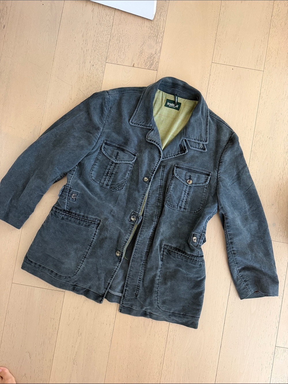Braddock Industries Men’s Washed Charcoal Utility Jacket- made in Italy, size 42